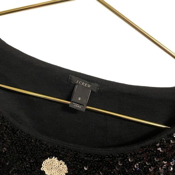 J CREW Short Sleeve Sequin Embellished Top T-Shirt Polka Dot Tee Black Small - Picture 4 of 8